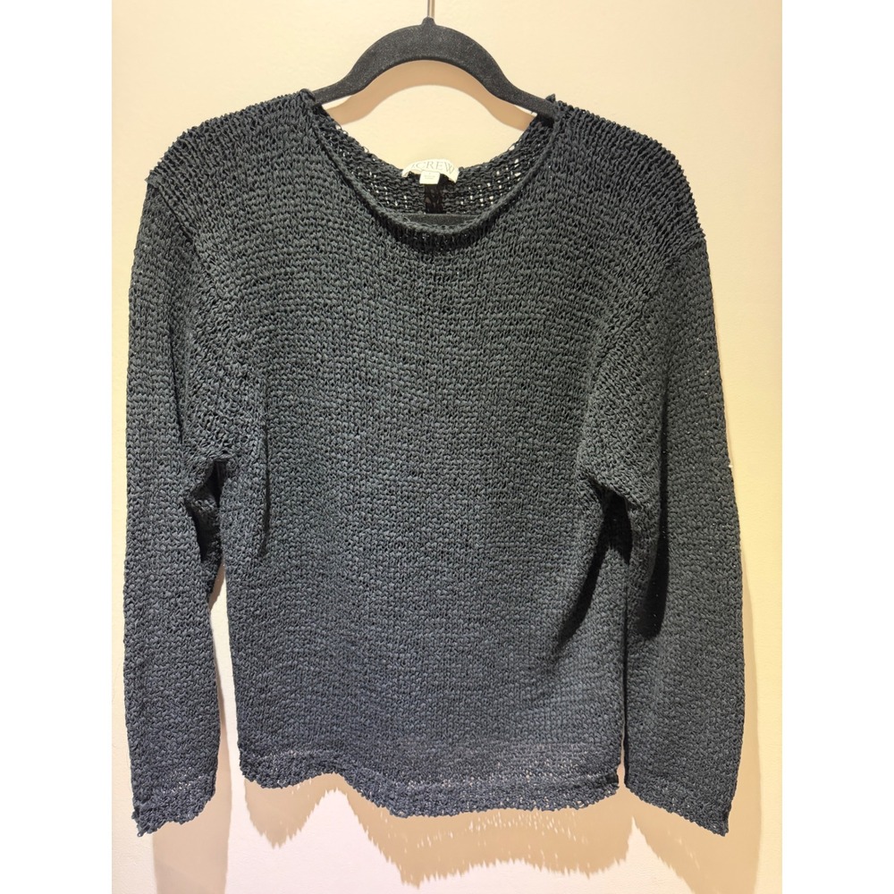 J.Crew Womens Black Open Knit Cotton Blend Sweater Large L Long Sleeve